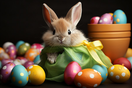 漂亮的彩蛋与兔子背景图片