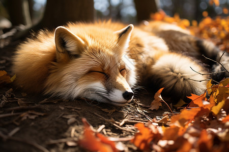 一只睡觉的狐狸图片