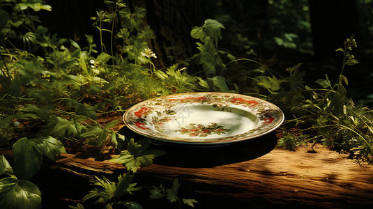 户外野餐的盘子背景图片