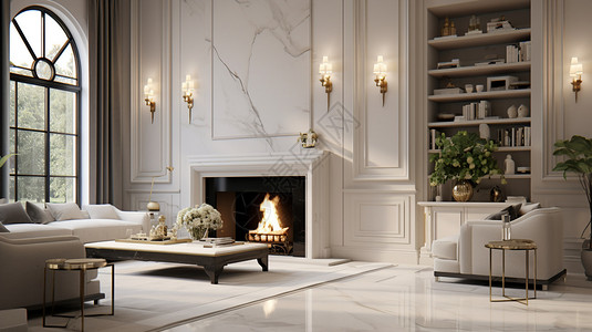 古典美式美式客厅壁炉背景