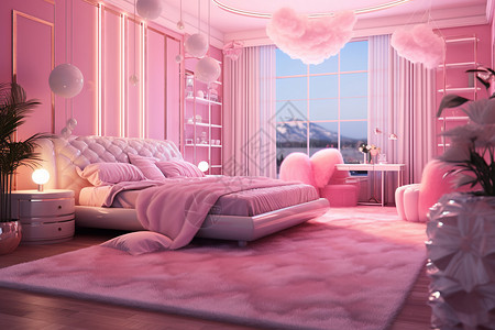 卧室粉色梦幻娃娃房间背景