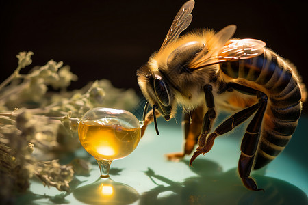 蜜蜂采集蜂蜜的美丽瞬间背景图片