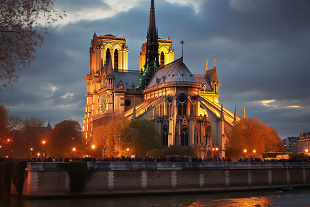 巴黎圣母院夜景夜幕下的巴黎圣母院背景