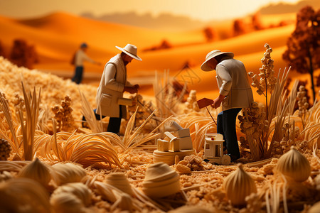 农民快乐地收割小麦图片