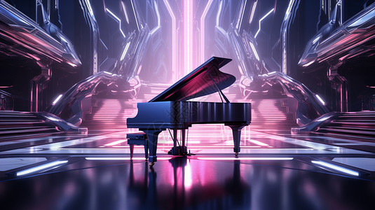 钢琴在舞台中间背景图片