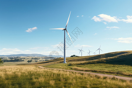户外田野上的风力发电机图片