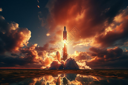 夕阳映照下的火箭图片