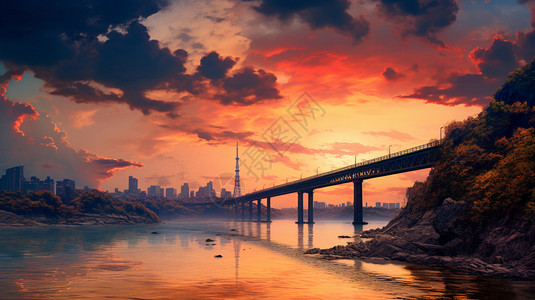夕阳下的长江背景图片