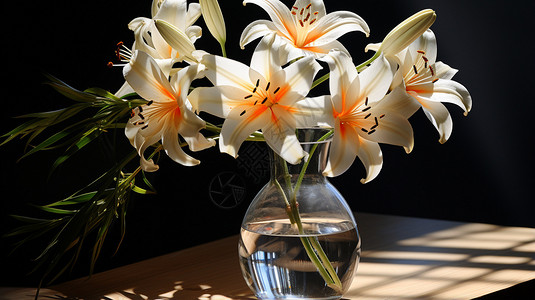 白百合花玻璃花瓶里的白荷花背景