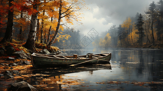 湖泊的木船图片