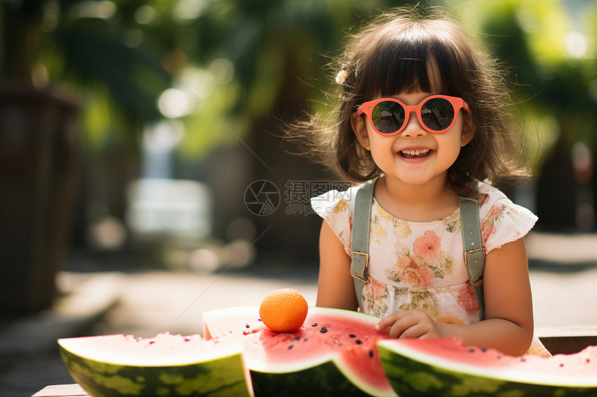 夏季吃西瓜的女孩图片