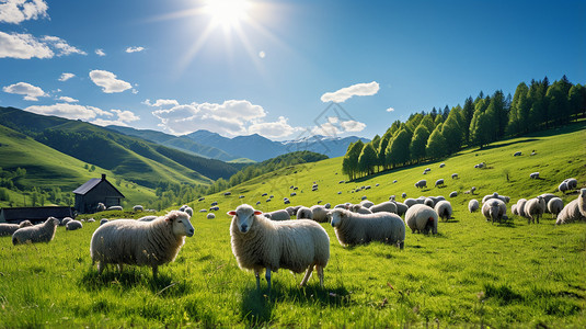 山坡上放牧的山羊高清图片