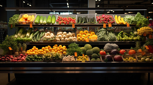 超市水果和蔬菜货架图片