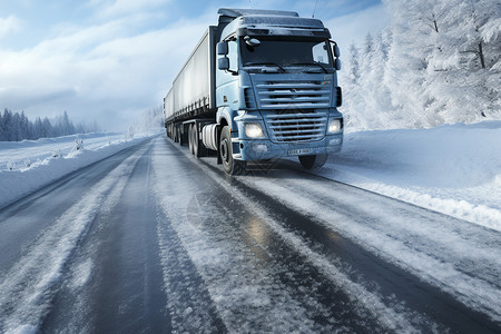 冰雪公路的大货车背景图片