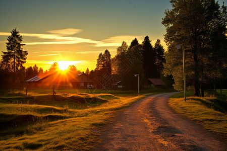 黄昏的乡村风景图片