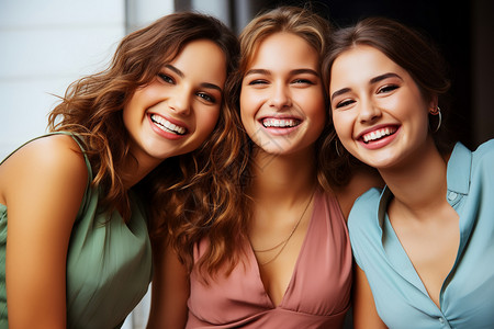 三位女士欢笑合影图片