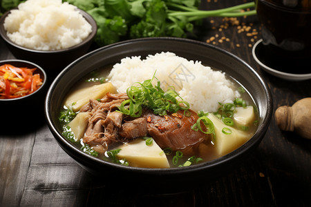 餐桌上的牛肉萝卜汤烩饭背景