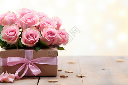 浪漫的粉色玫瑰花礼盒图片