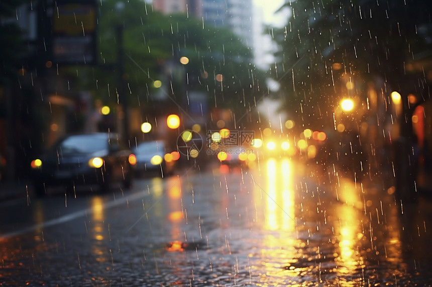 雨中繁忙的城市街道图片