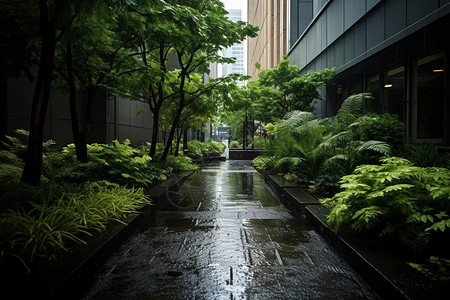 城市雨后的静谧小路图片