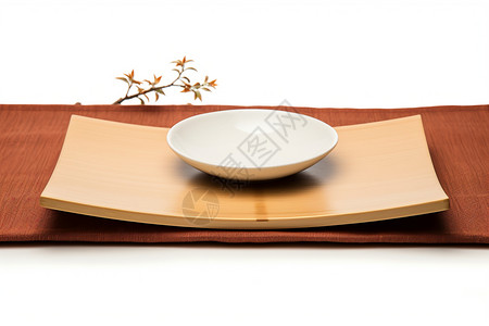 弧形的竹质餐盘背景图片