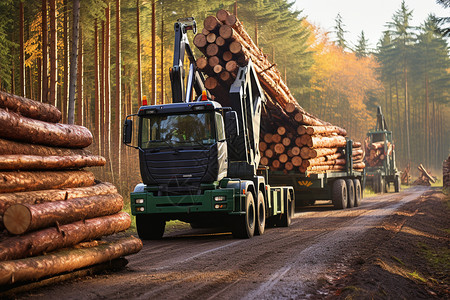 木材加工厂的运输卡车图片