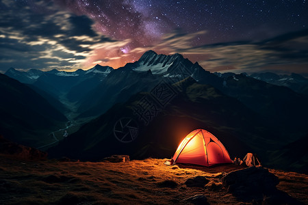 夜晚山间美丽的星空景观背景图片