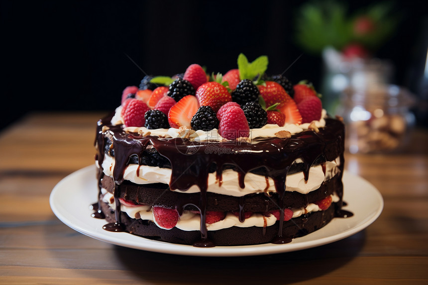 美味的草莓巧克力蛋糕图片
