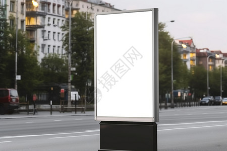 城市街道旁的发光广告牌高清图片