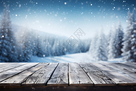 户外雪冬季户外的木桌设计图片