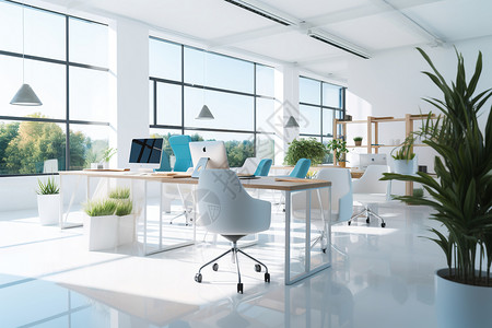 白色系宽敞明亮的办公室装潢设计图片