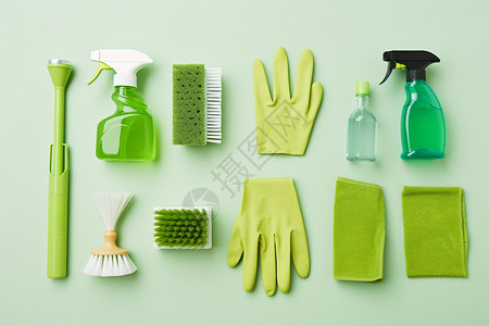 绿色系清洁家务工具背景图片