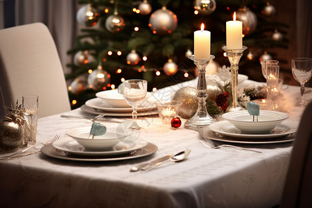 浪漫的圣诞节晚餐图片