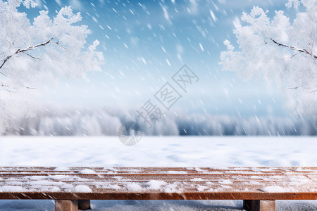 雪中公园冬季雪中的木质桌面设计图片