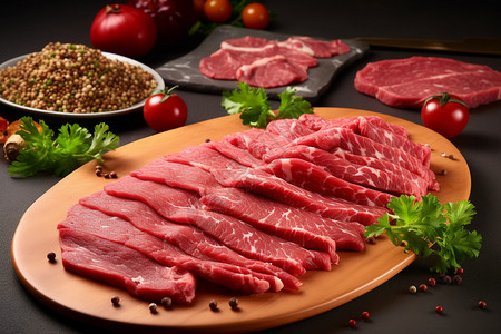 切割牛肉新鲜切割的牛肉食材背景