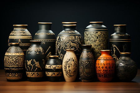 各种陶瓷的酒瓶背景图片