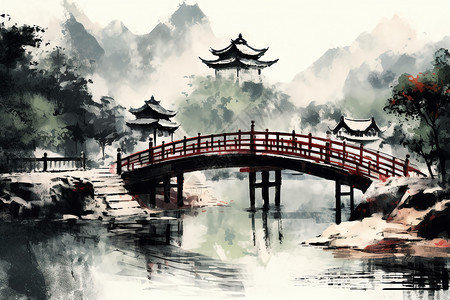 中国著名的园林插画图片