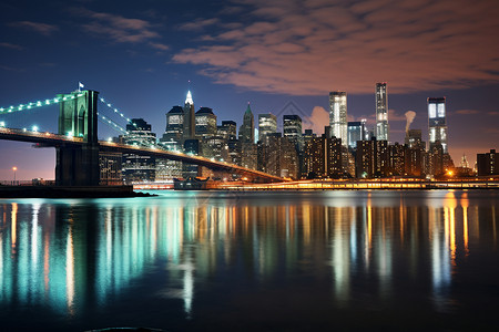 水面倒映城市夜景图片