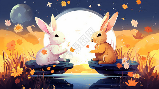 圆月和兔子背景图片