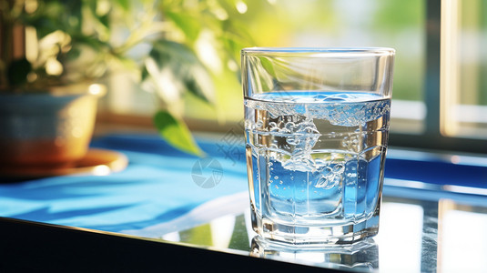 pv透明桌布清晨的一杯清水背景