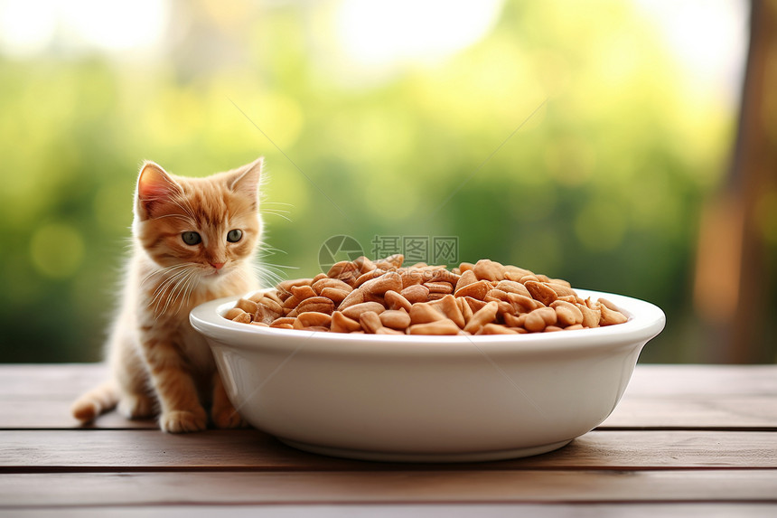 享受猫粮的小猫图片
