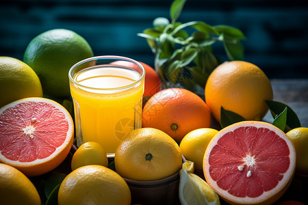 健康的葡萄柚和果汁图片