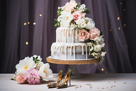 婚礼的奶油蛋糕图片