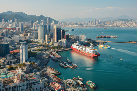 沿海城市的港口背景图片