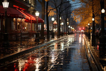 下雨城市的街道背景图片