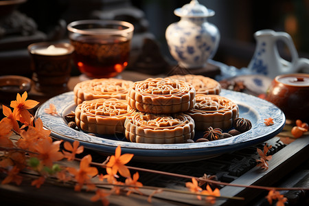 一盘月饼夏日月饼设计图片