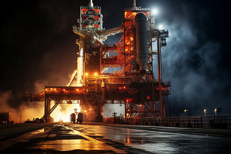 夜晚的火箭发射台背景图片