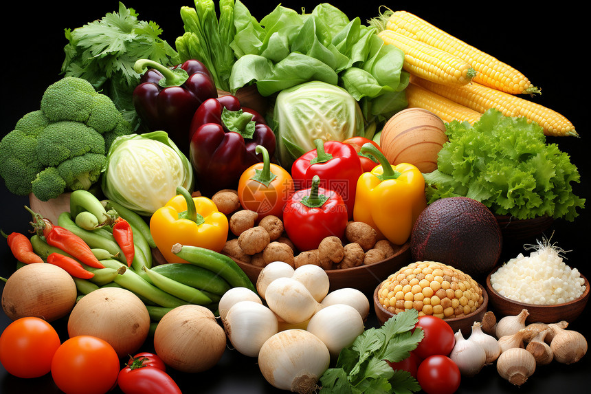 桌子上的健康蔬菜图片