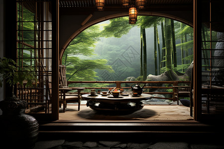 美丽的中式茶馆背景图片