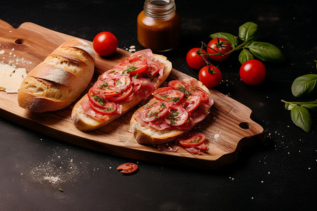 美味的西红柿和面包背景图片